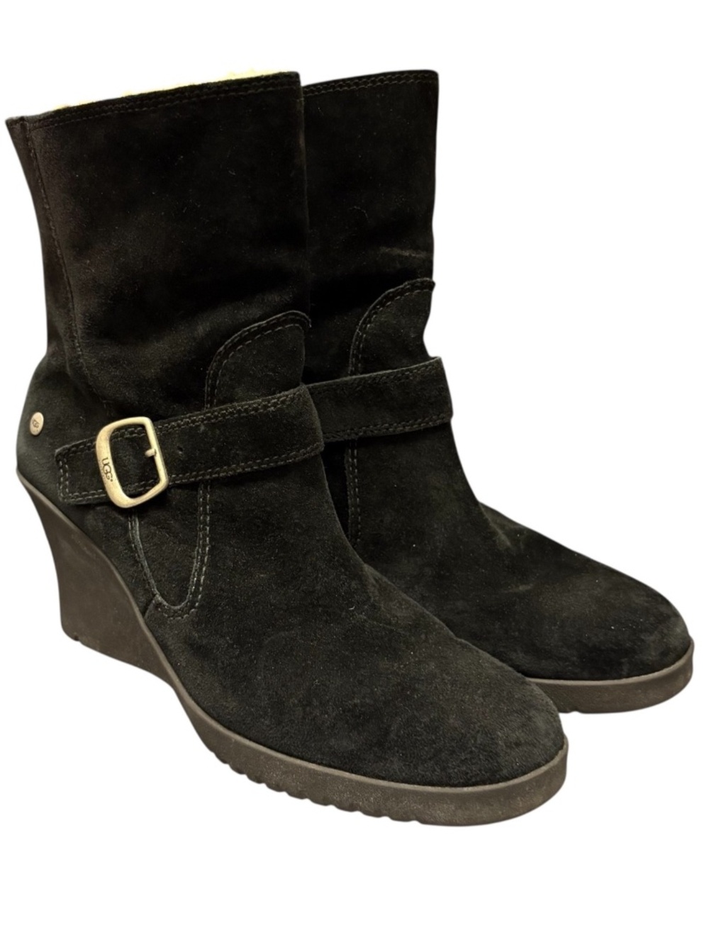 UGG Women’s Black Suede Wedge Ankle Boots Shearling Lined Style 5559 Size 11